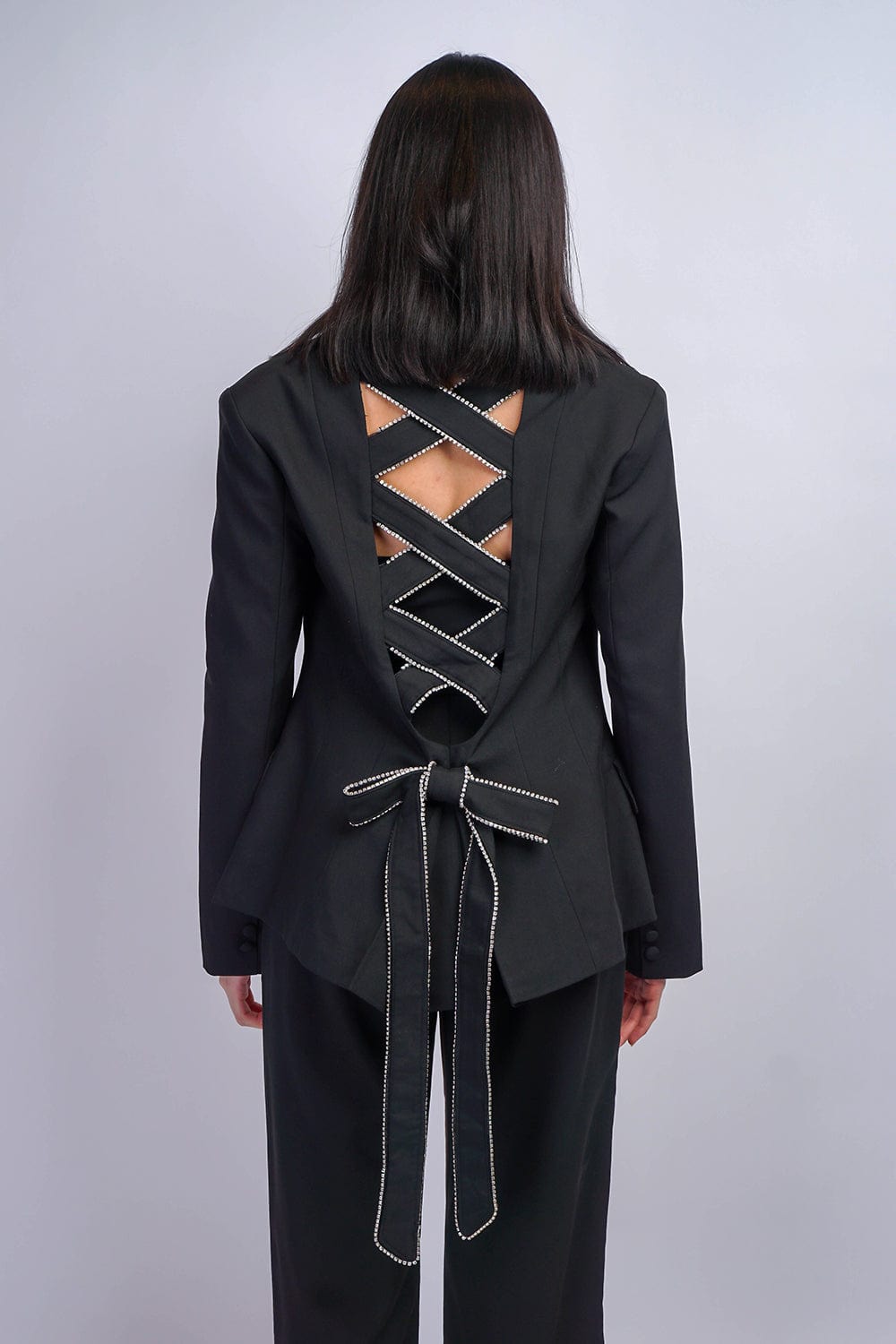 JACKETS Black Rhinestone Lace Up Jacket - Chloe Dao