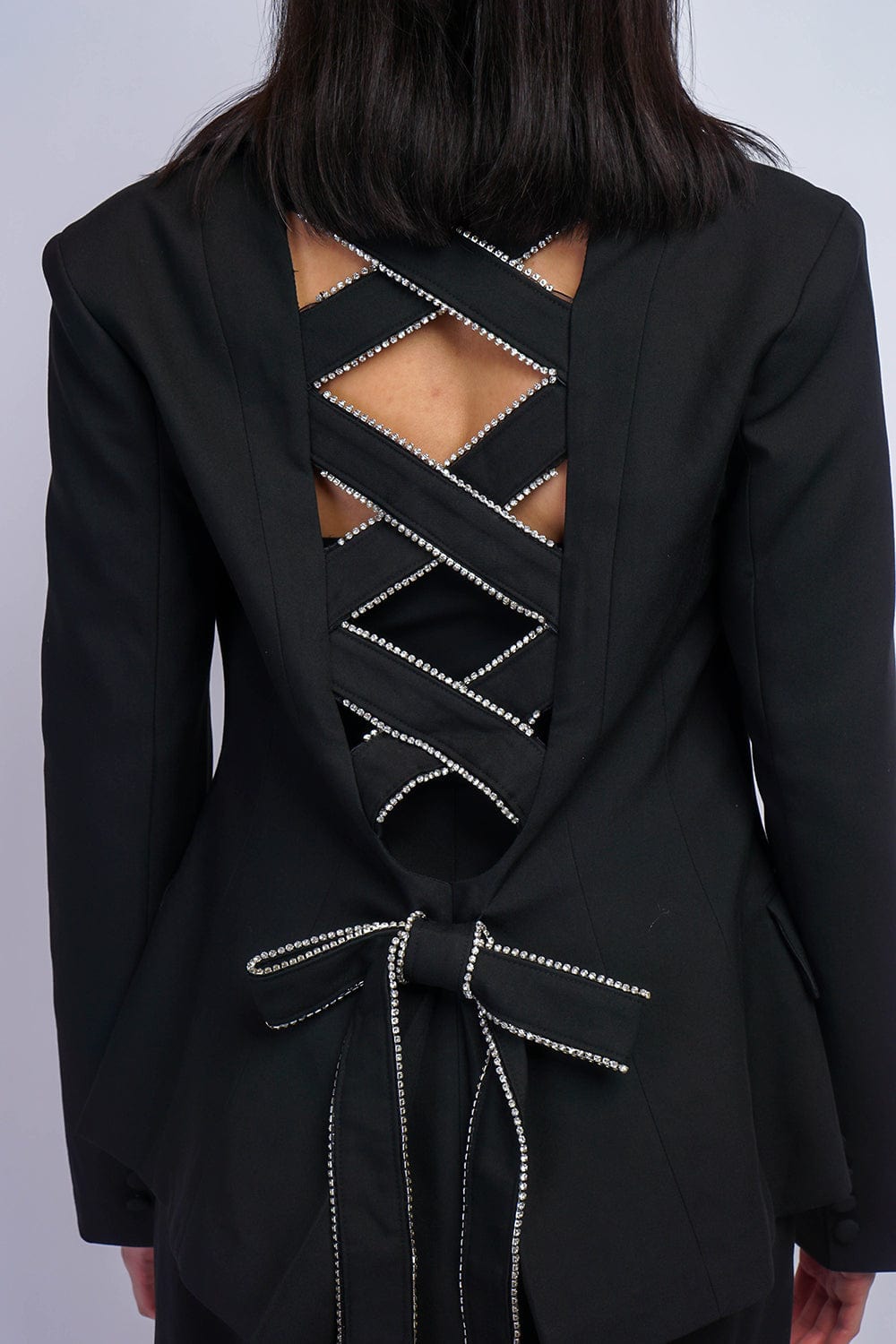 JACKETS Black Rhinestone Lace Up Jacket - Chloe Dao