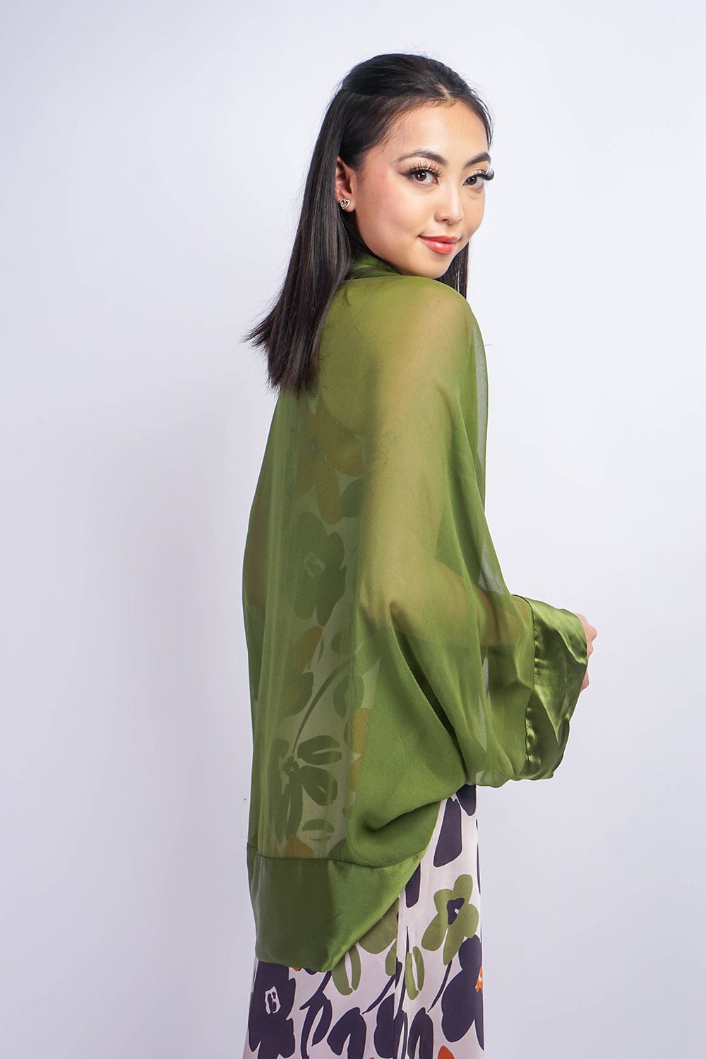 JACKETS Green Silk Chiffon Cover Jacket - Chloe Dao