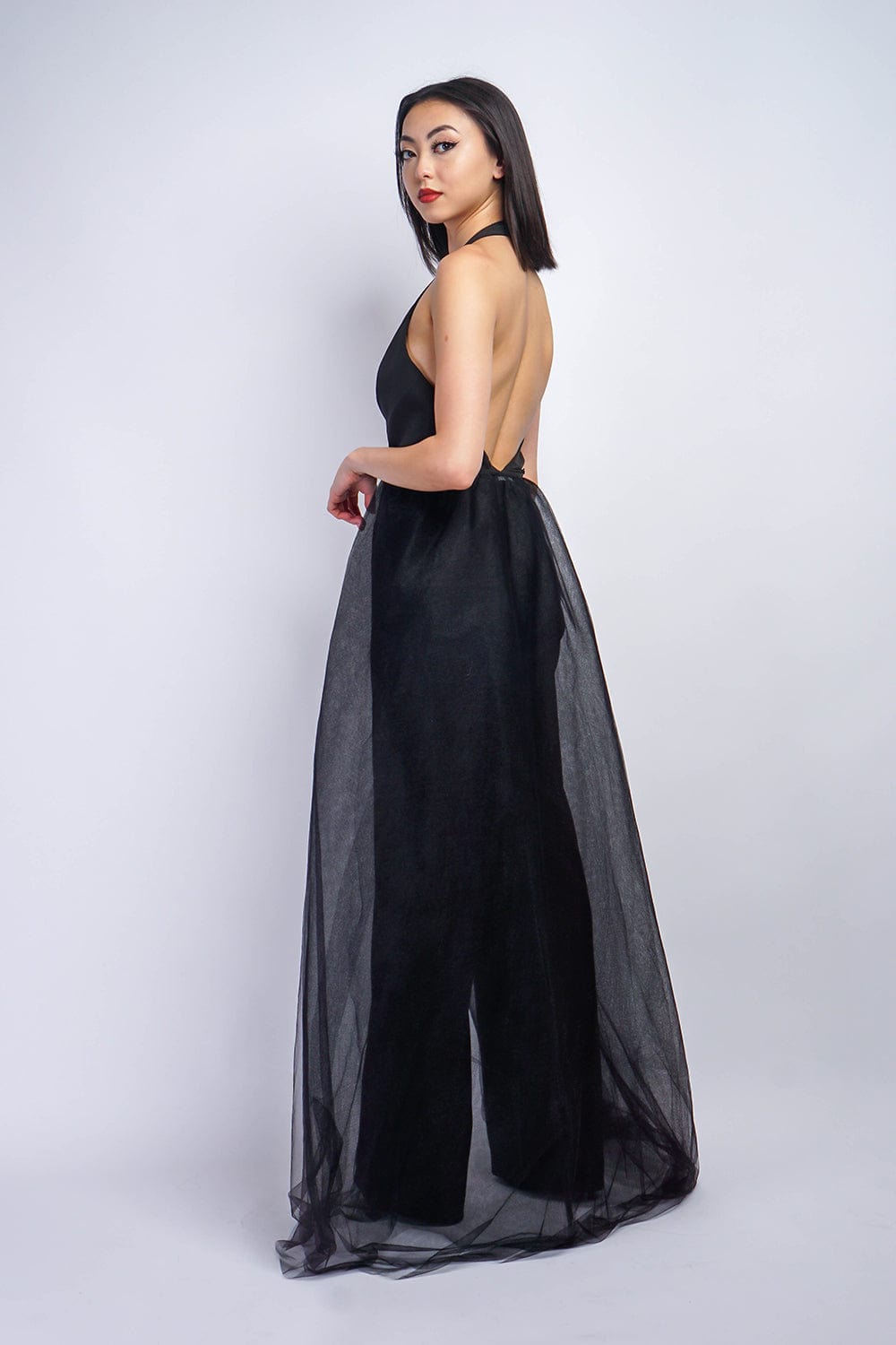 Jumpsuit Black Halter V W/Removable Tulle Skirt Jumpsuit - Chloe Dao