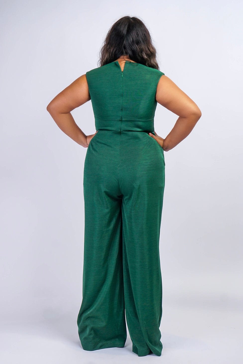 JUMPSUITS &amp; ROMPERS Emerald Luxe Sheen V Neck Aiden Jumpsuit - Chloe Dao