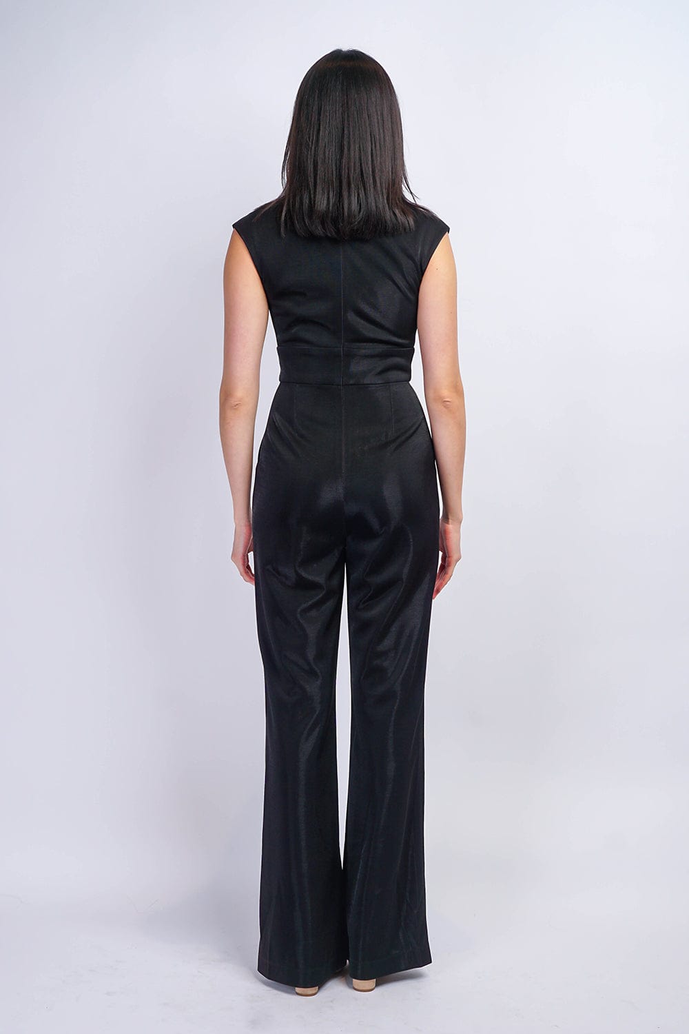 JUMPSUITS & ROMPERS Black Lux Sheen V Neck Aiden Jumpsuit - Chloe Dao