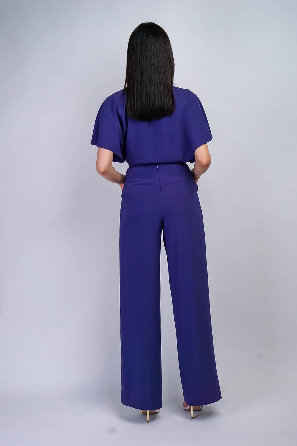 DCD JUMPSUITS &amp; ROMPERS Blue Bonnet Pleated Wrap Necee Jumpsuit