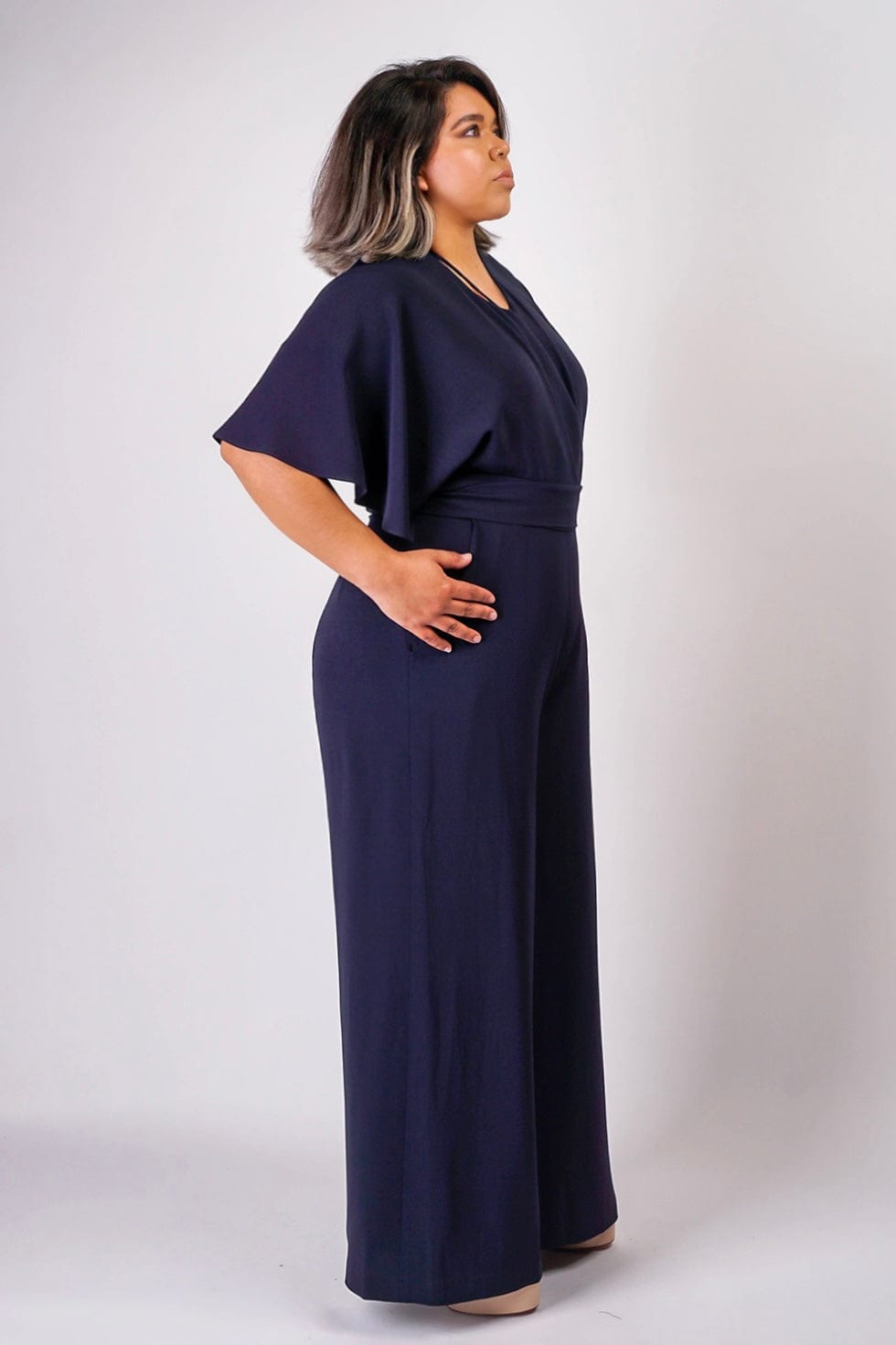 DCD JUMPSUITS &amp; ROMPERS Dark Navy Pleated Wrap Necee Jumpsuit