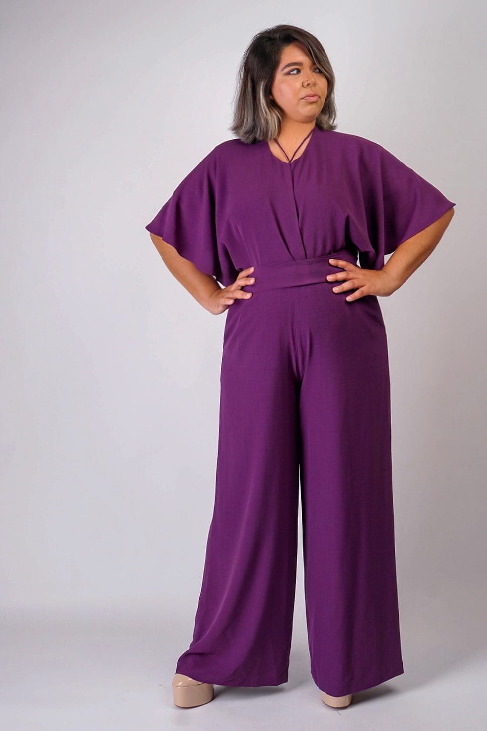 DCD JUMPSUITS &amp; ROMPERS Egg Plants Pleated Wrap Necee Jumpsuit