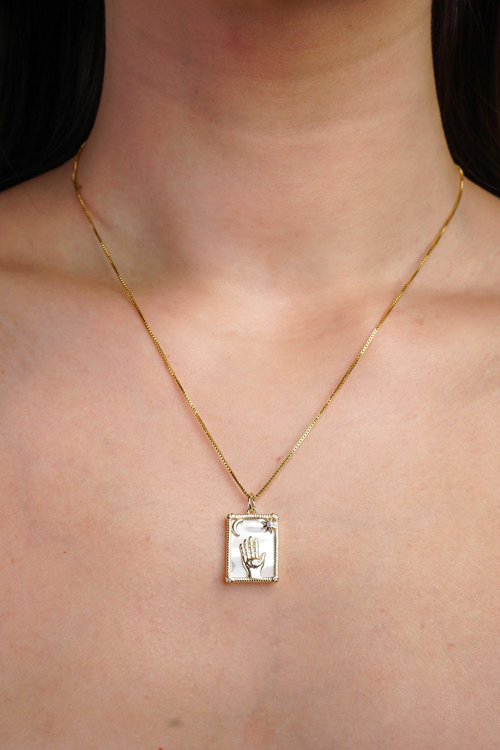 NECKLACES Gold Hand Moon Necklace - Chloe Dao