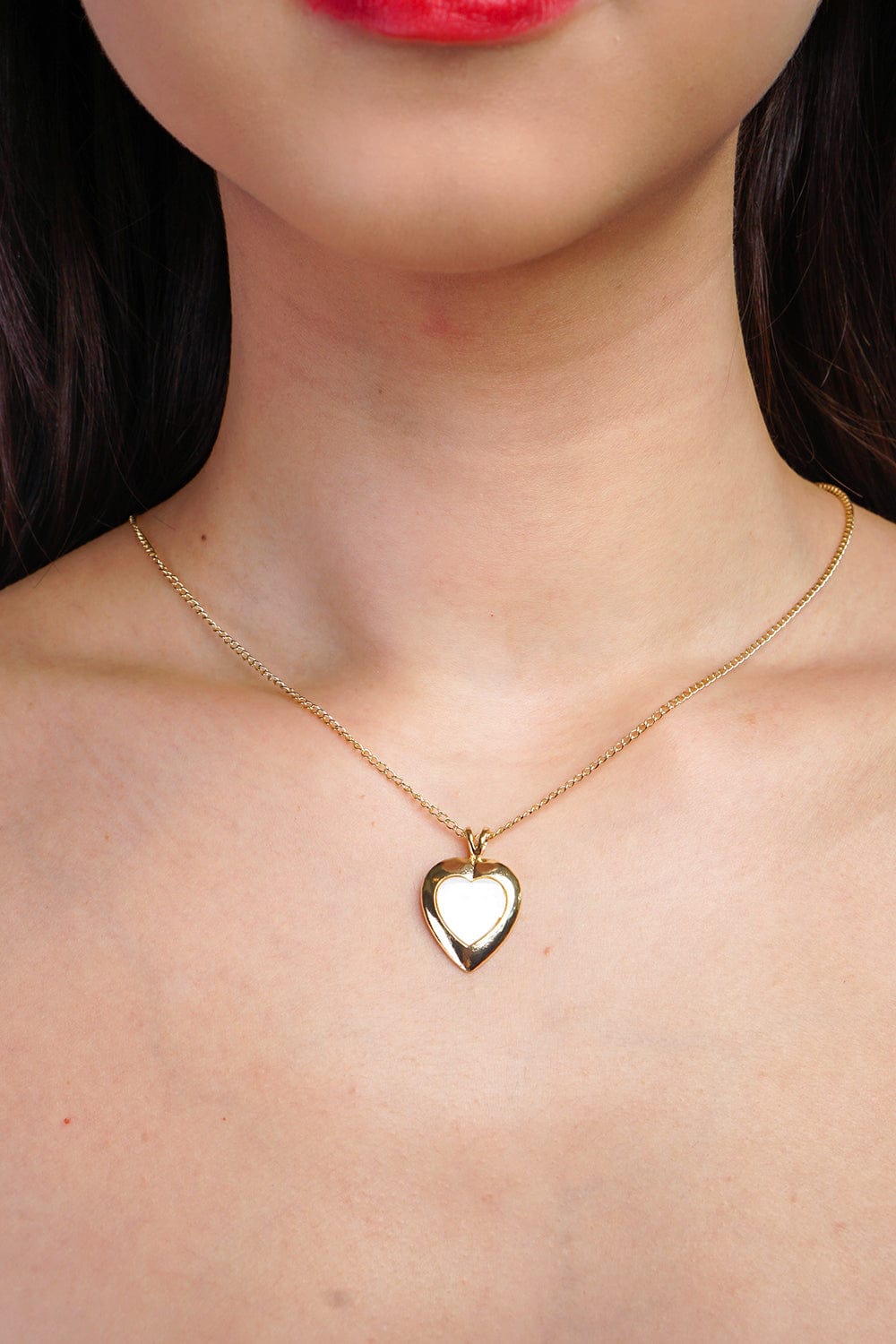 NECKLACES Gold White Heart Pendant Necklaces - Chloe Dao