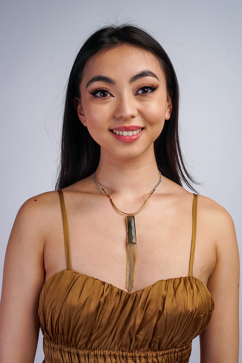 NECKLACES Green Rectangle Stone Mix Metal Necklaces - Chloe Dao