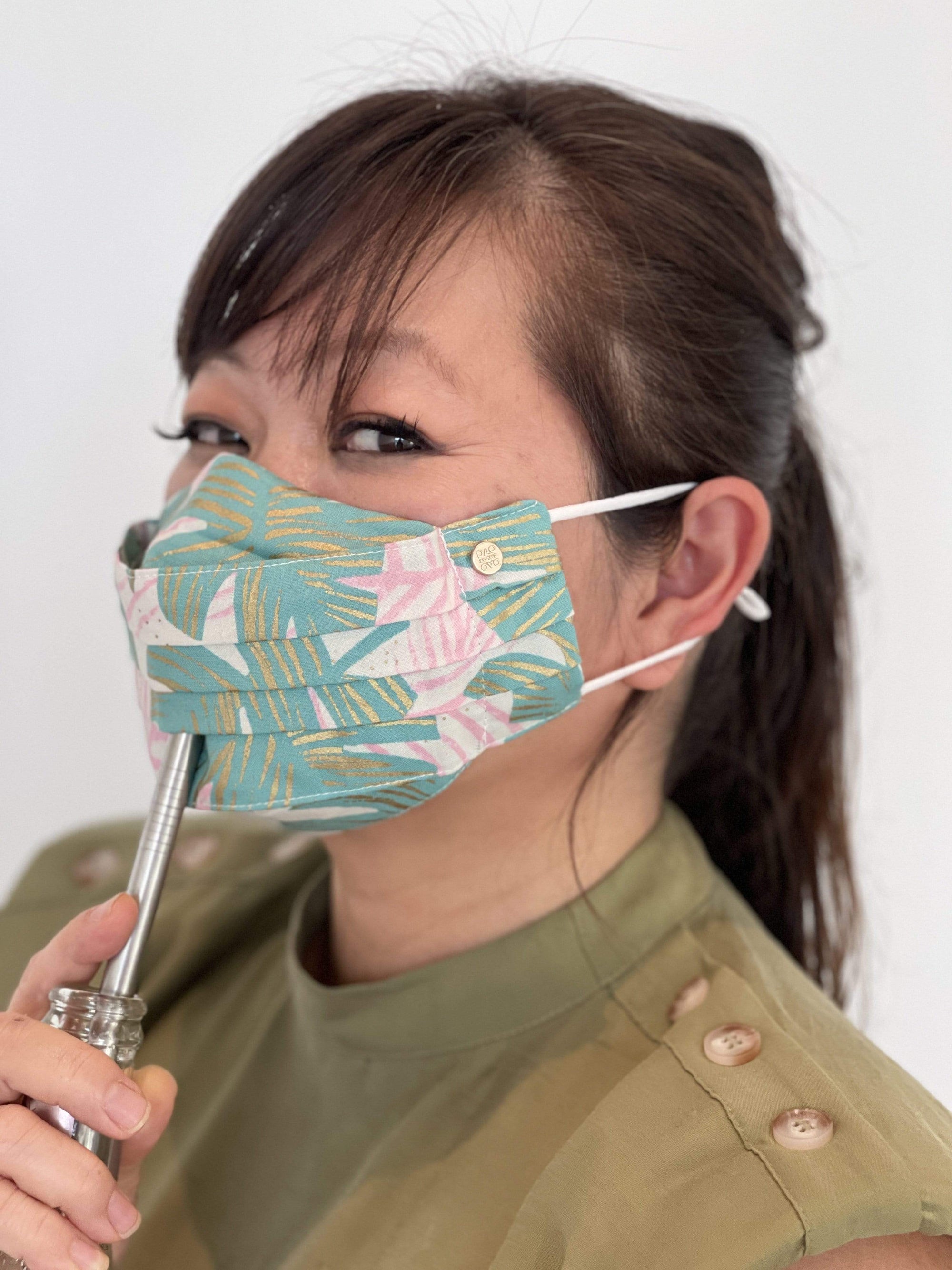 Safely Sip Face Masks Safely Sip Mask Golden Pink Green Palm - Chloe Dao