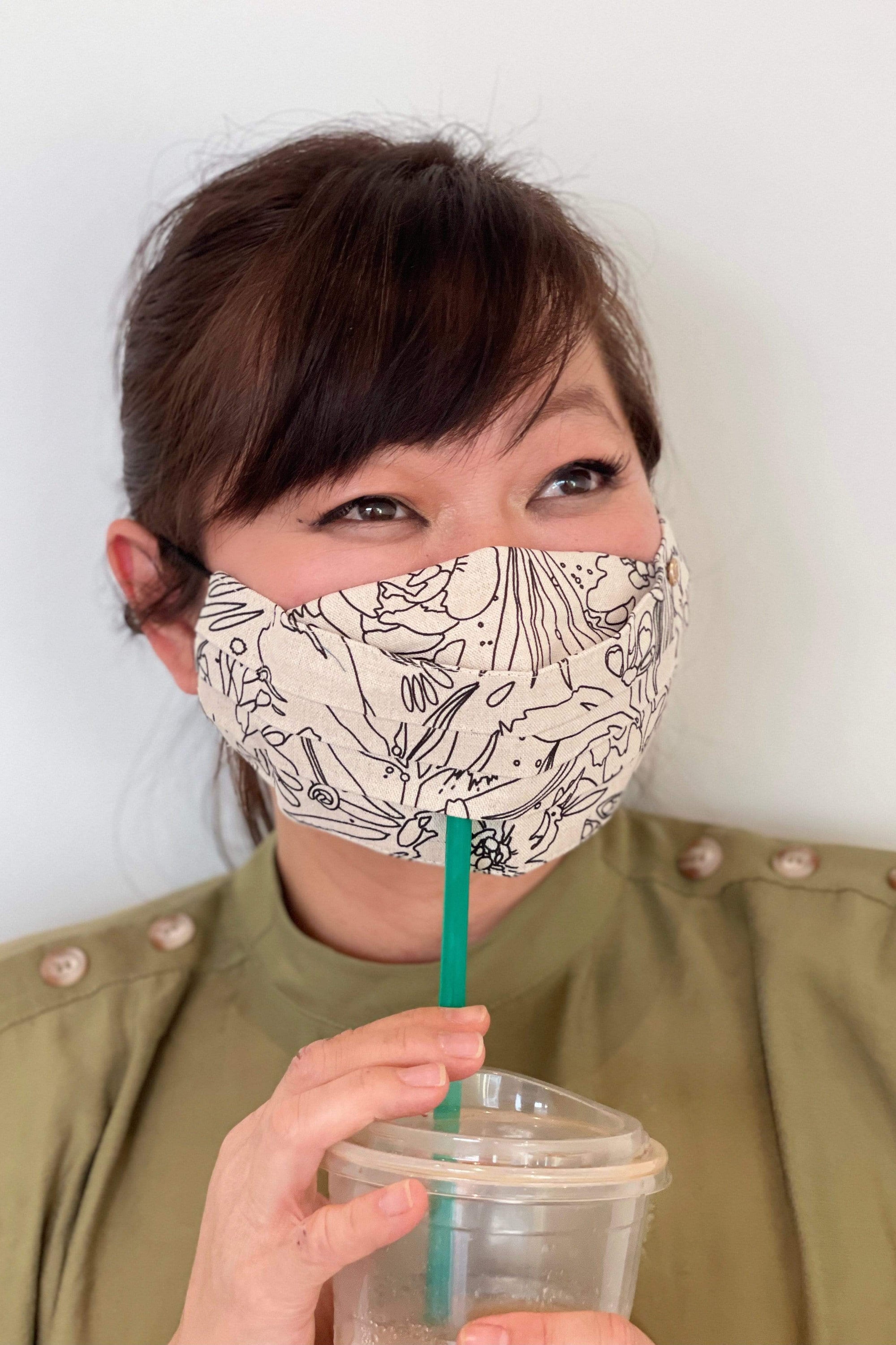 Safely Sip Face Masks Safely Sip Mask Linen Line Art Floral - Chloe Dao