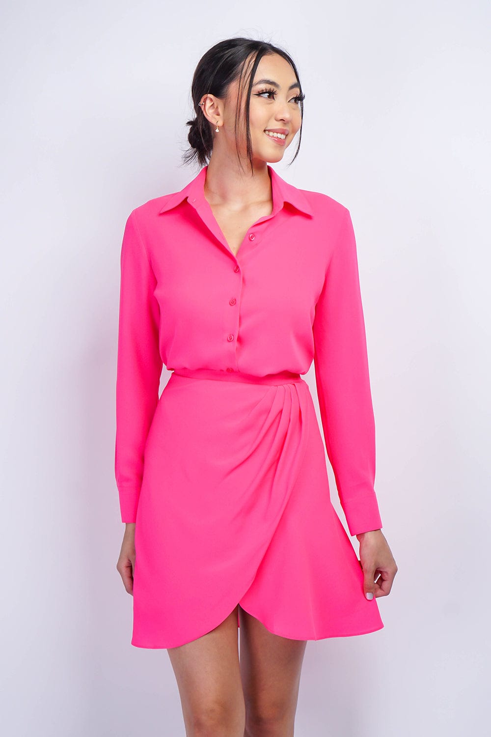 TOPS Barbie Pink Button Up Jennifer Dress Shirt - Chloe Dao