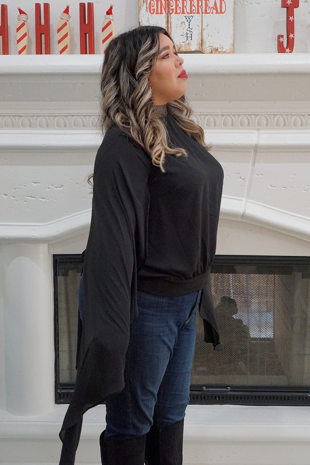 Tops Black Rhinestone Chiffon Top - Chloe Dao