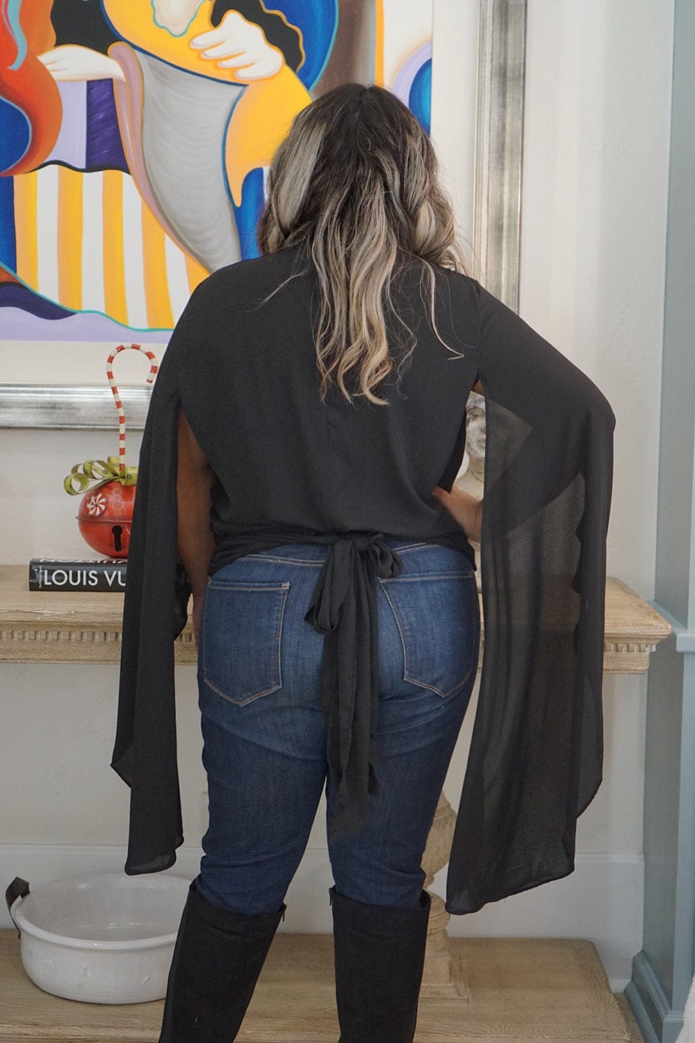 Tops Black Rhinestone Chiffon Top - Chloe Dao
