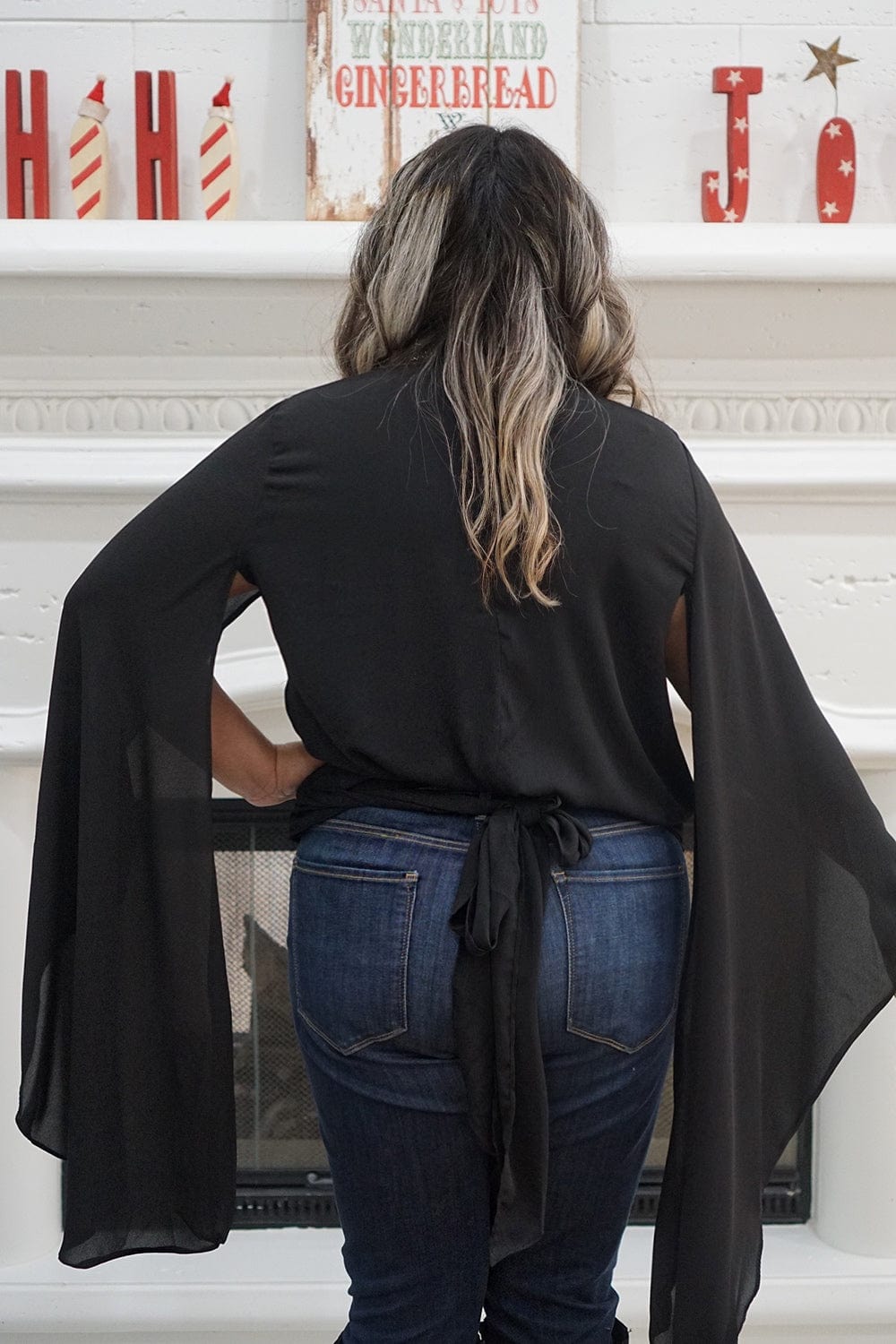 Tops Black Rhinestone Chiffon Top - Chloe Dao