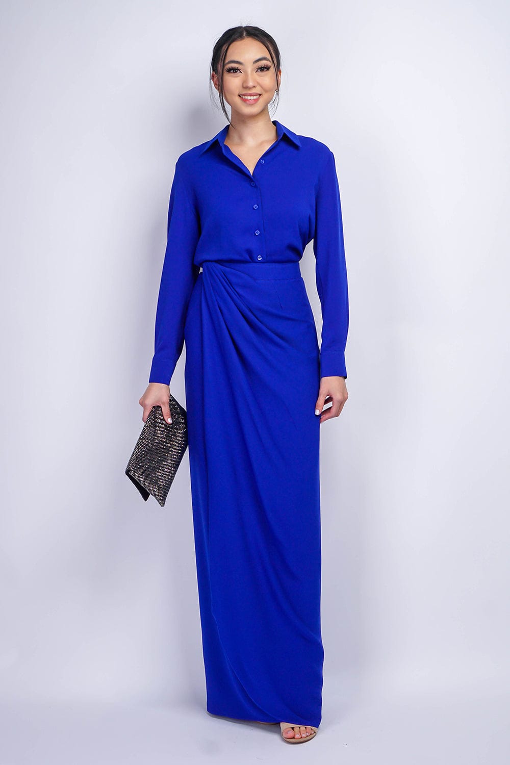 TOPS Cobalt Blue Button Up Jennifer Dress Shirt - Chloe Dao