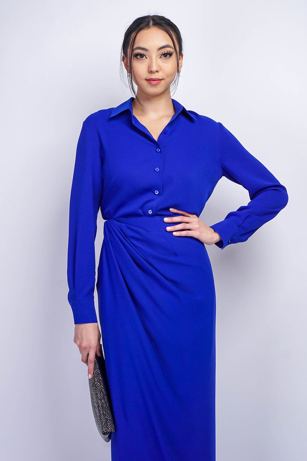 TOPS Cobalt Blue Button Up Jennifer Dress Shirt - Chloe Dao