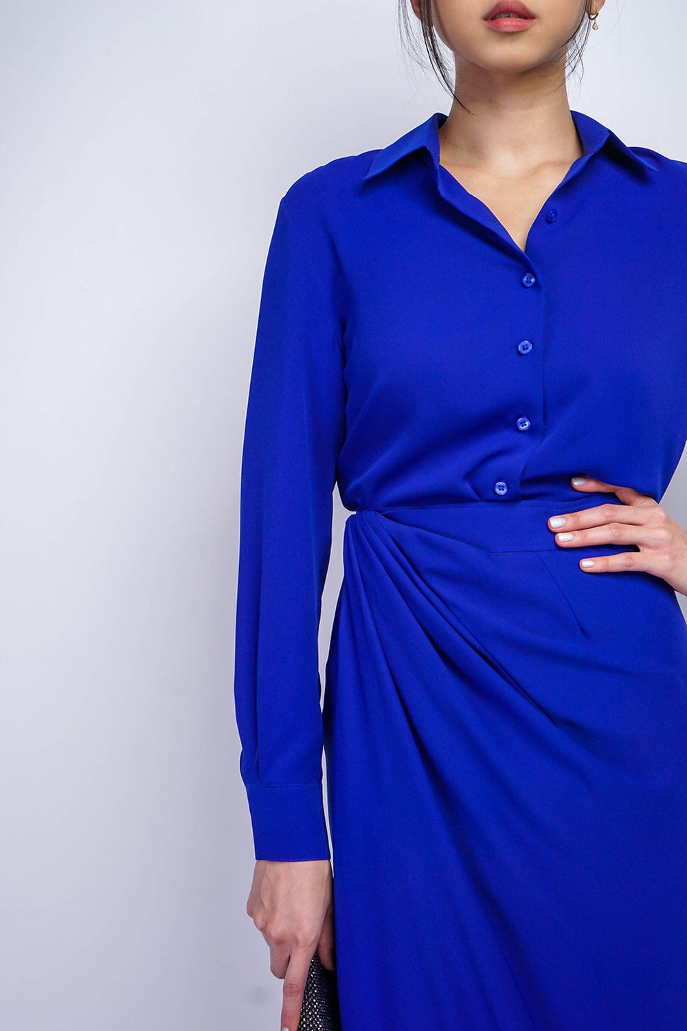 TOPS Cobalt Blue Button Up Jennifer Dress Shirt - Chloe Dao