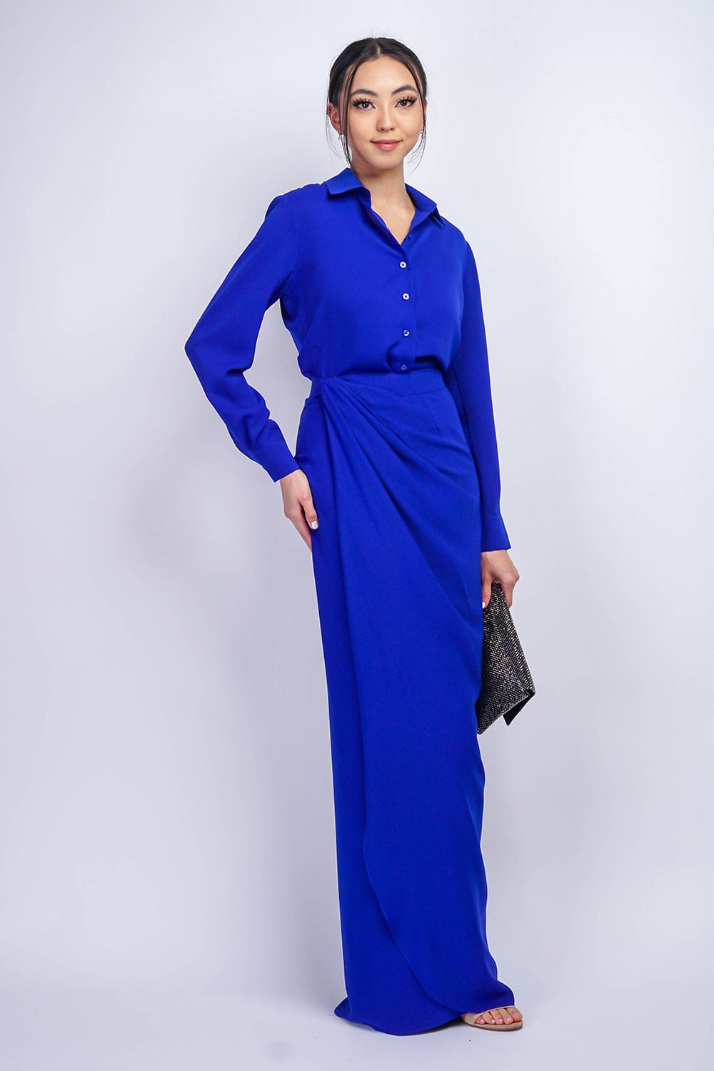 TOPS Cobalt Blue Button Up Jennifer Dress Shirt - Chloe Dao