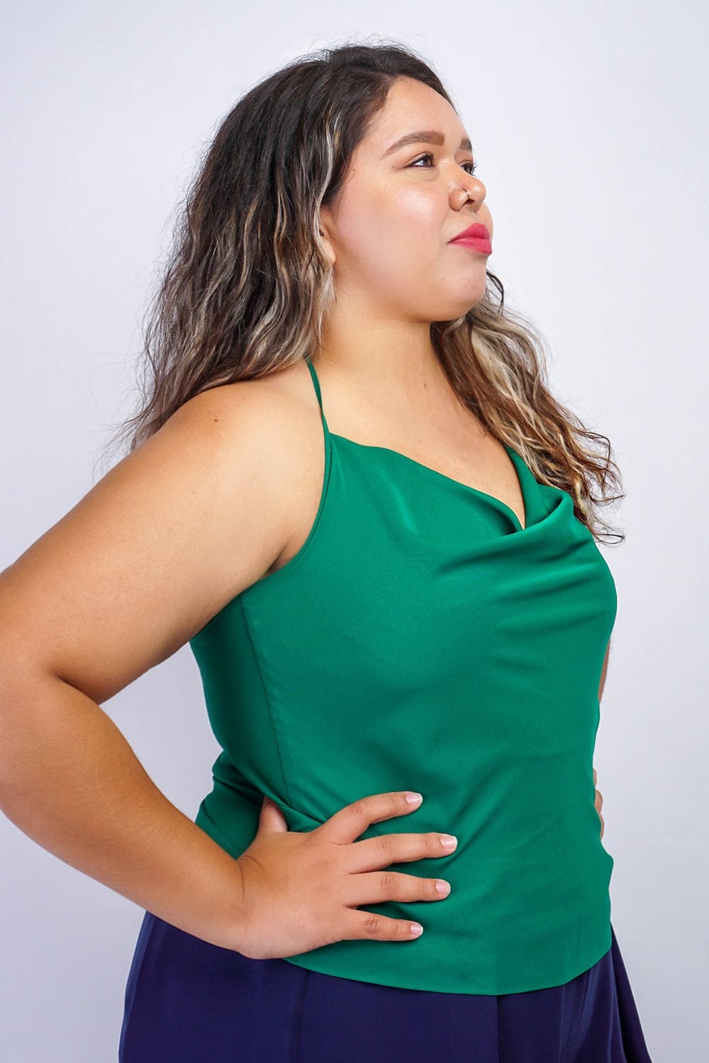 TOPS Forest Green Colina Cowl Neck Top - Chloe Dao