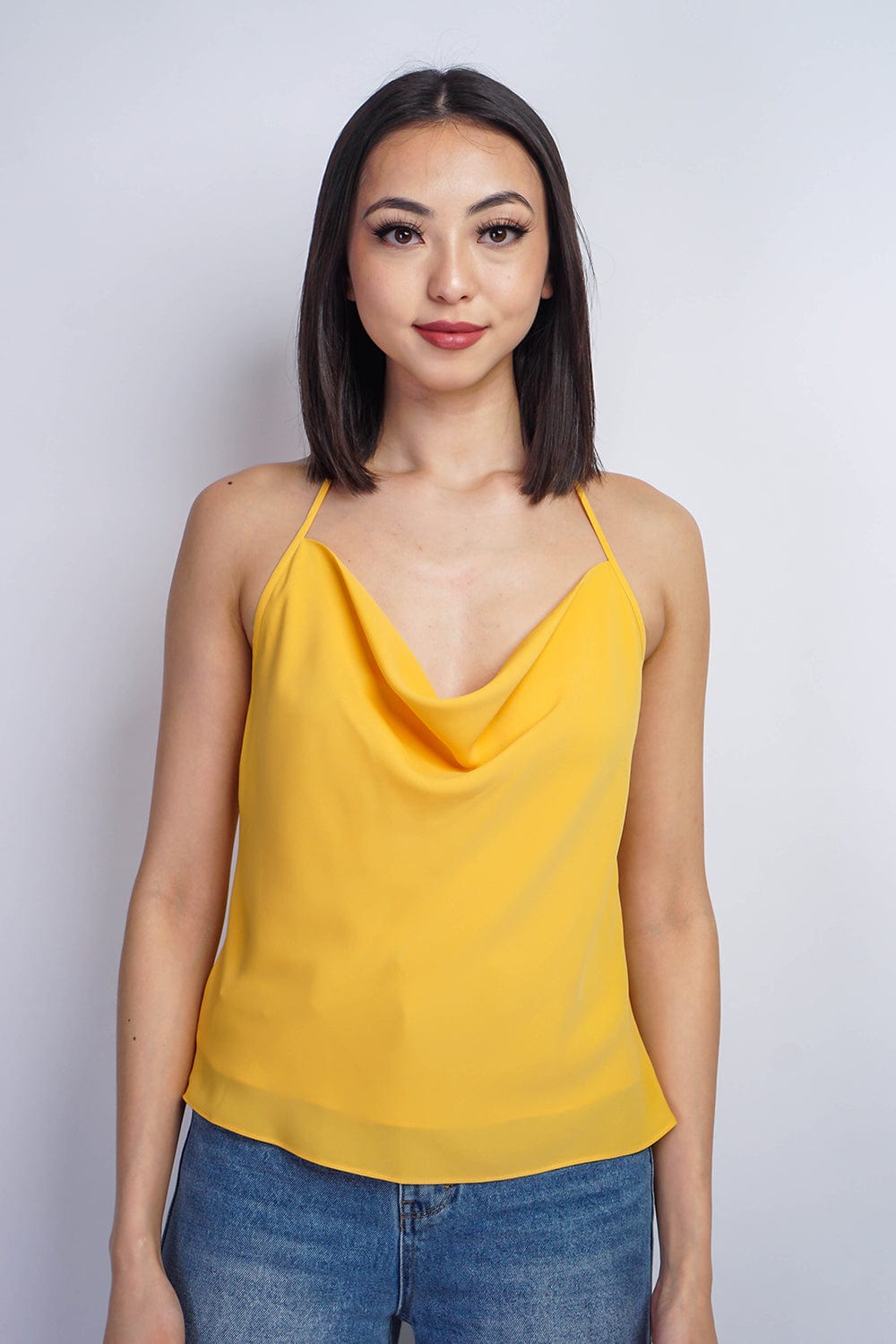 TOPS Mustard Yellow Colina Cowl Neck Top - Chloe Dao