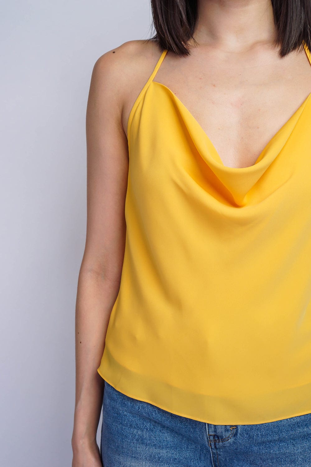 TOPS Mustard Yellow Colina Cowl Neck Top - Chloe Dao