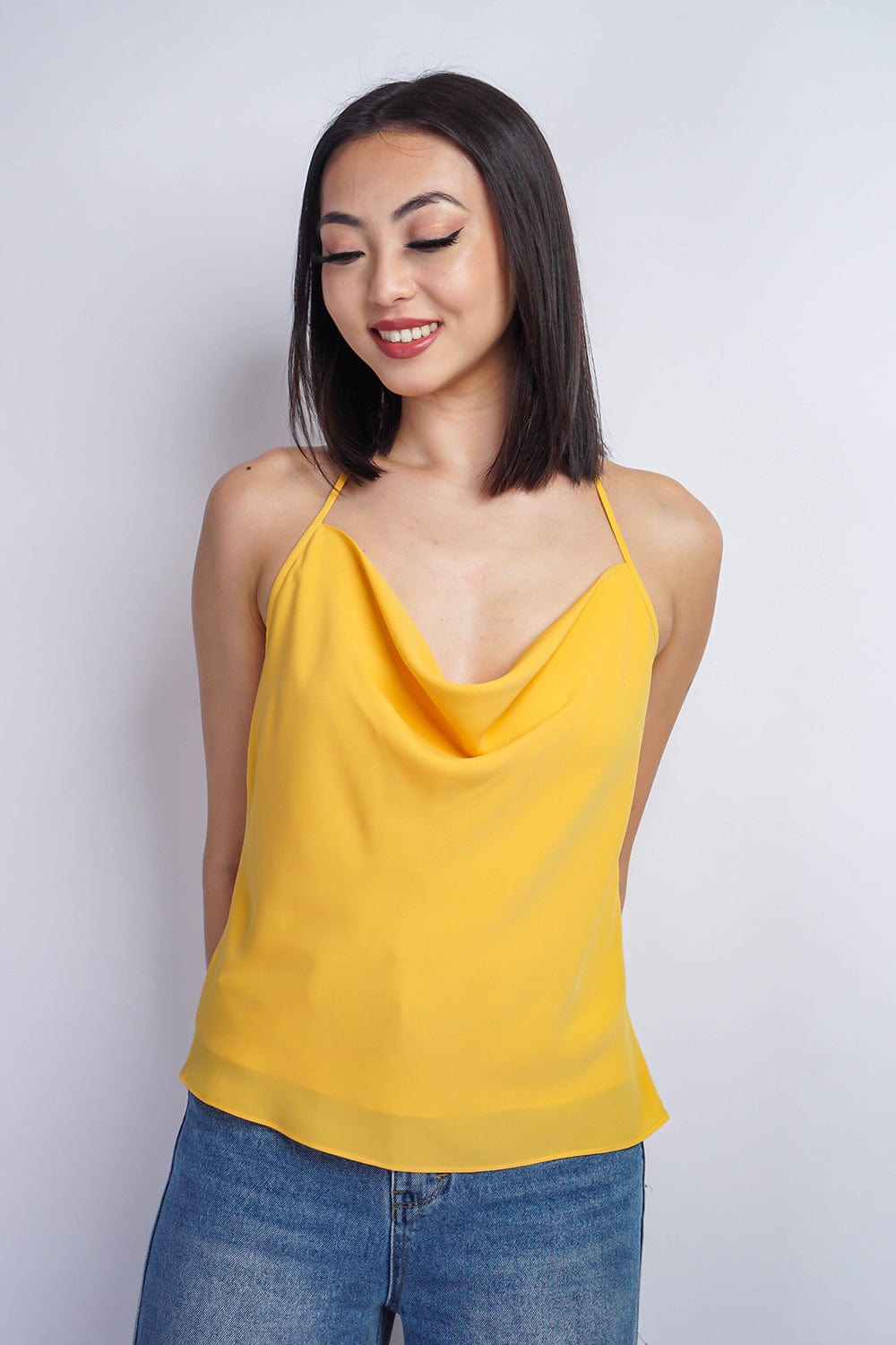 TOPS Mustard Yellow Colina Cowl Neck Top - Chloe Dao