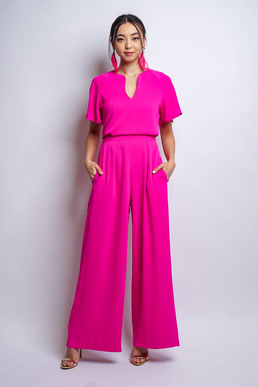 TOPS Pink Cursive V Neck Rae Top - Chloe Dao