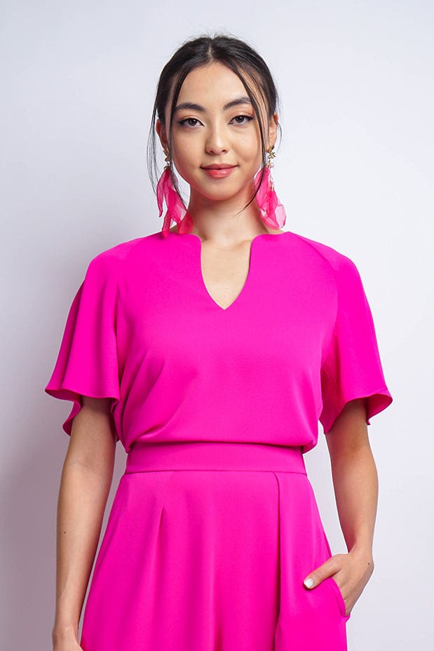 TOPS Pink Cursive V Neck Rae Top - Chloe Dao