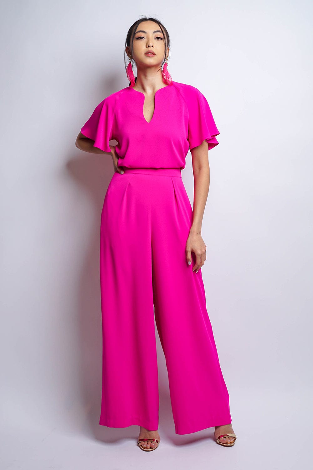 TOPS Pink Cursive V Neck Rae Top - Chloe Dao