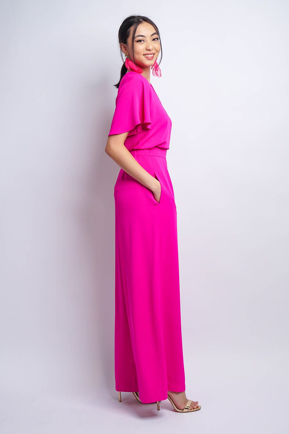TOPS Pink Cursive V Neck Rae Top - Chloe Dao