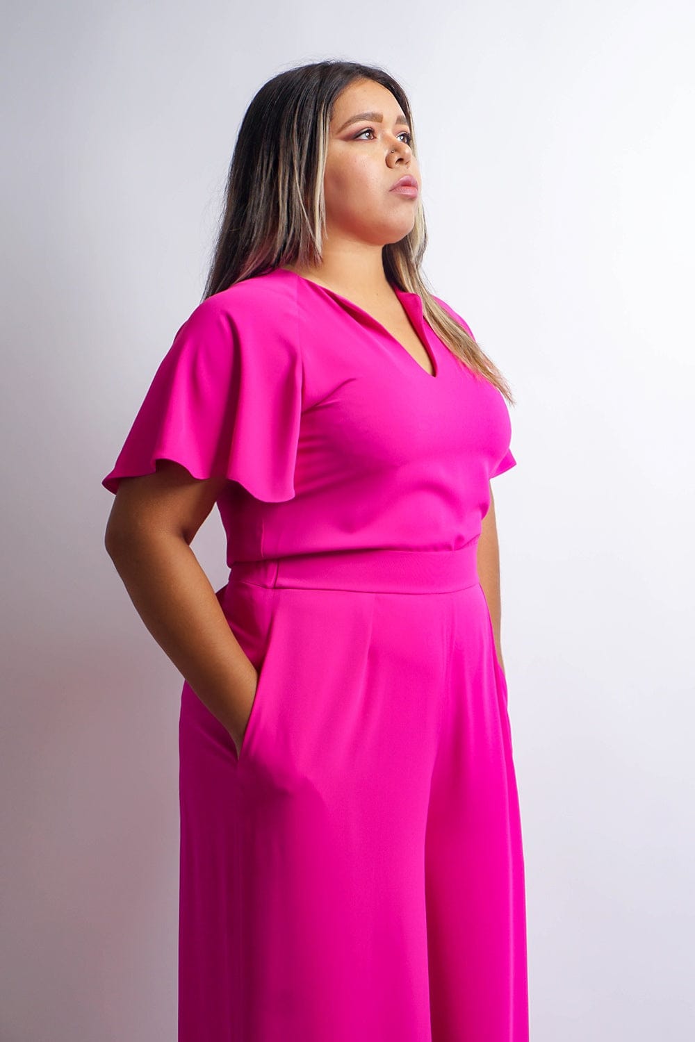TOPS Pink Cursive V Neck Rae Top - Chloe Dao