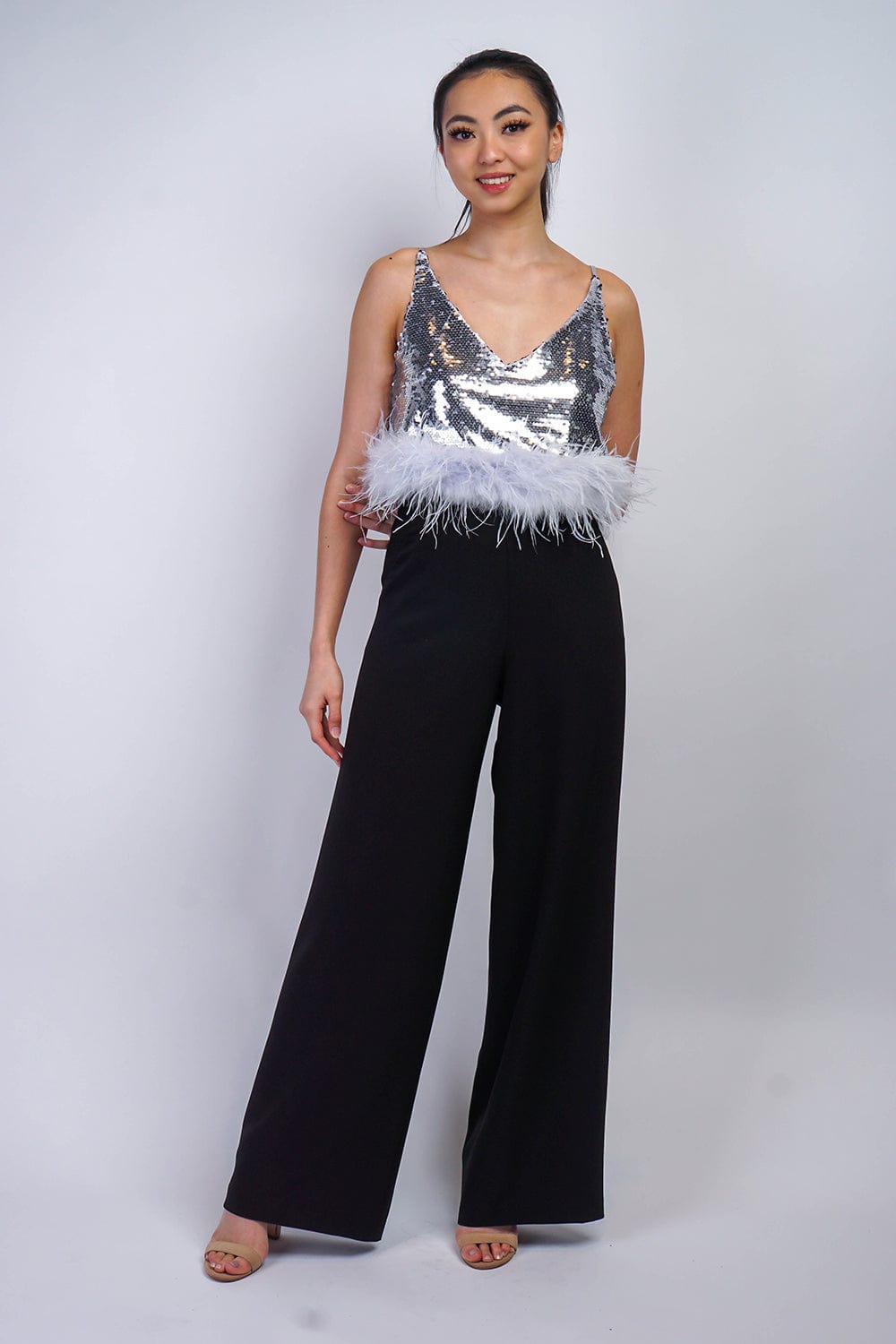 TOPS Silver Sequin Feather Top - Chloe Dao